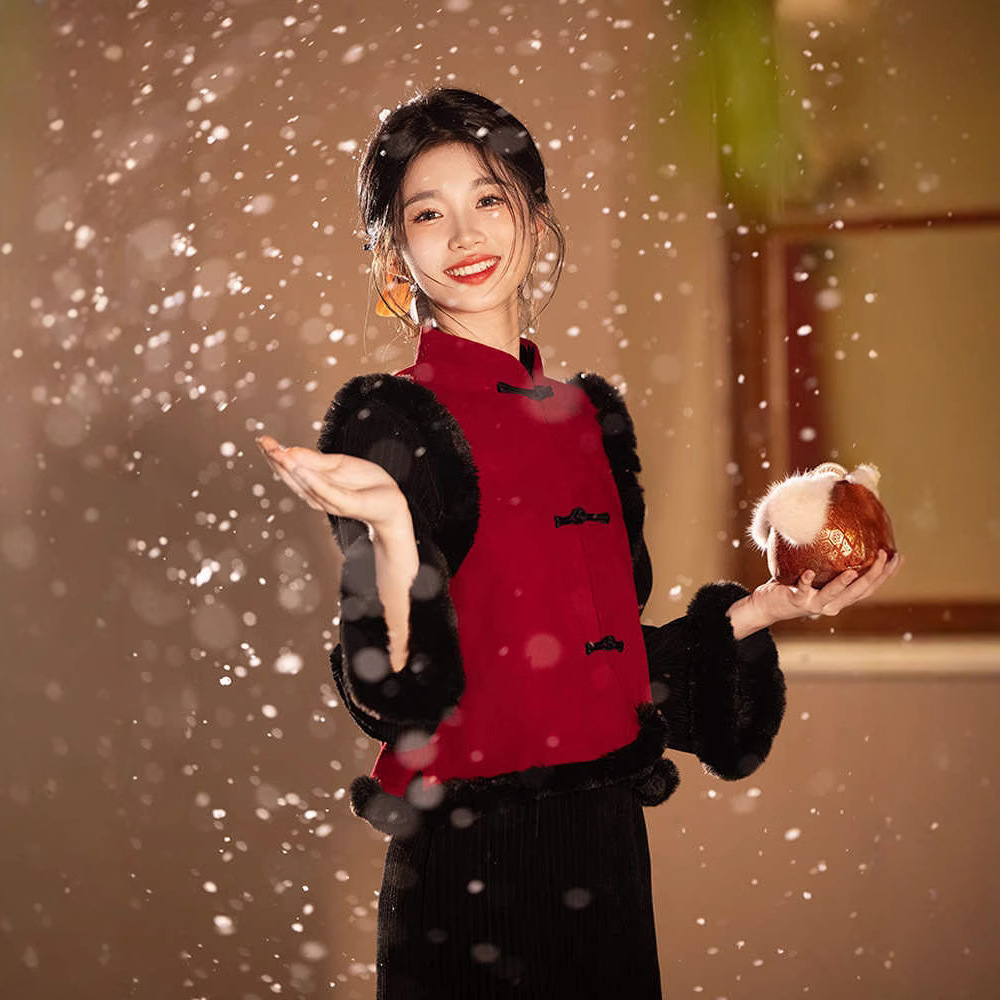 改良黑色旗袍套装加厚时尚套装