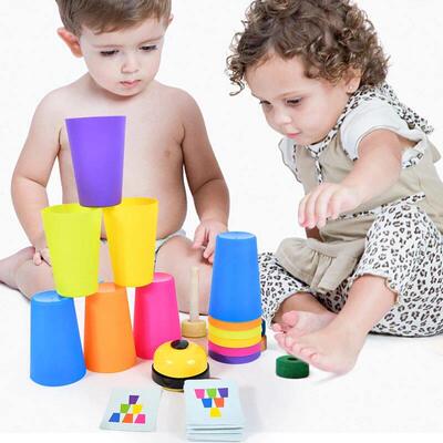 Stacking Cup Game With Card Kids Educational Montessori Toys