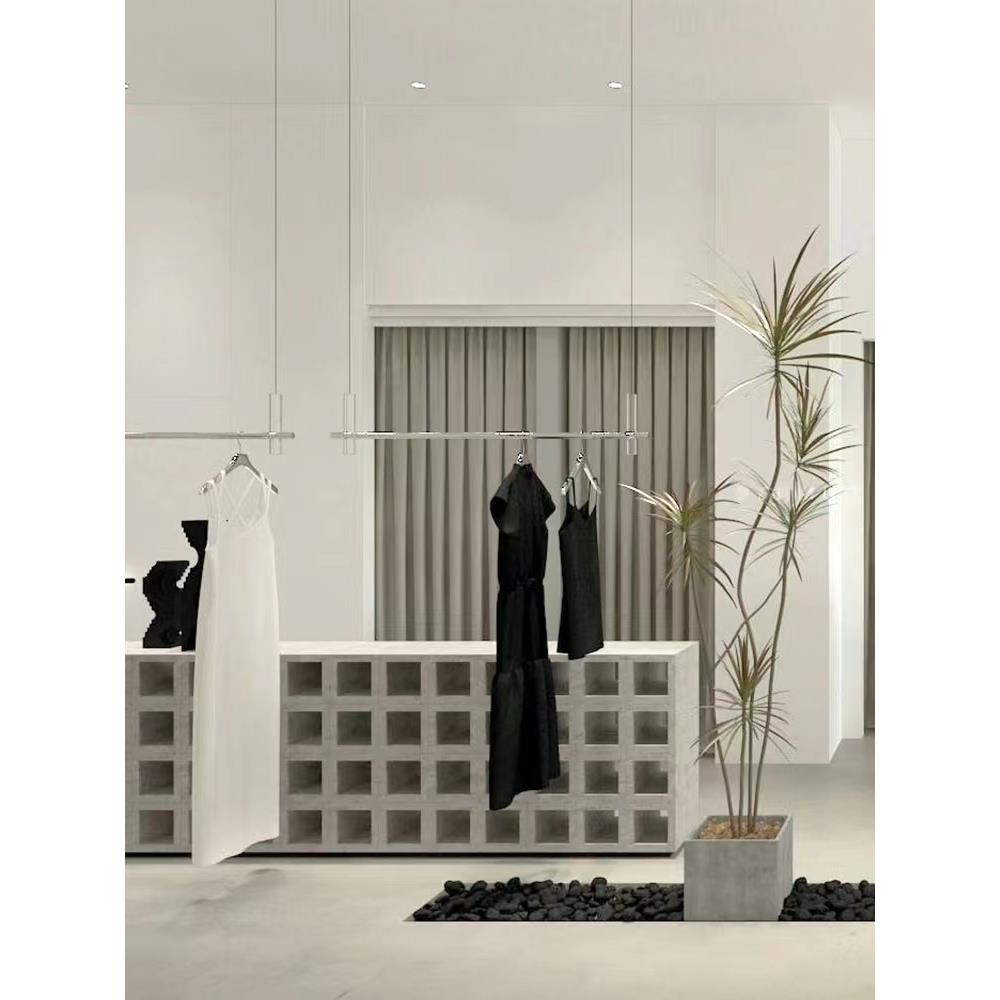 服装店展示架特色橱窗吊架亚克力吊顶货架不锈钢丝男女装悬挂衣架