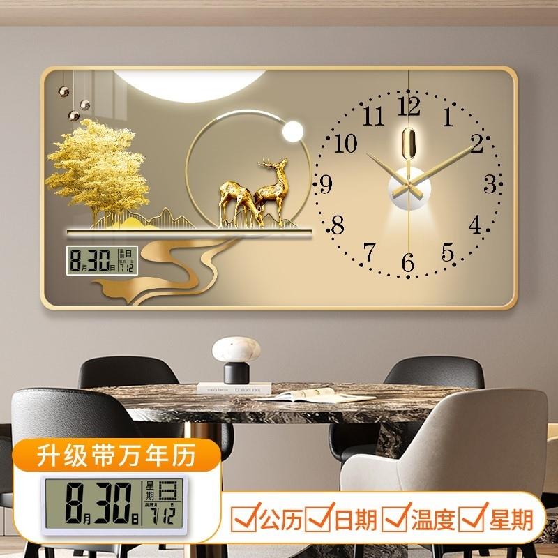 新款万年历2024年饭厅装饰画免打孔电子钟表挂钟客厅家用时钟挂画