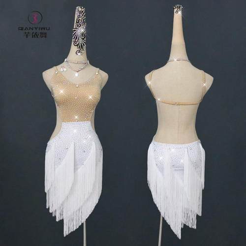 正品225新款台拉丁舞赛服装比流苏连衣裙舞蹈高级专业0表演出花服