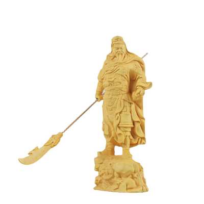 批发南美黄杨木关公摆件雕刻实木过关斩将站立武财神家居玄关摆件