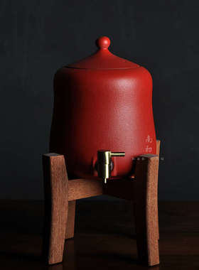 火山石带龙头粗陶红色储水缸净化储水器家用过滤陶瓷储水罐