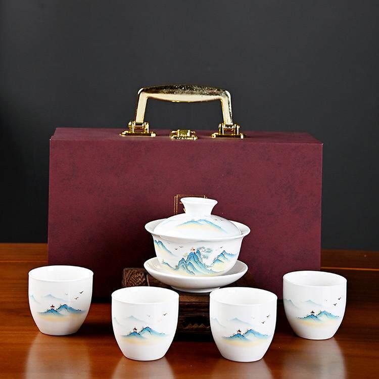汝窑刻瓷套装功夫茶具全套家庭办公陶瓷茶壶茶道茶杯汝瓷礼品