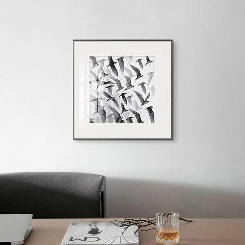 现代简约RXD黑白飞鸟抽象挂画组合店酒客样板间装饰画感方形厅办