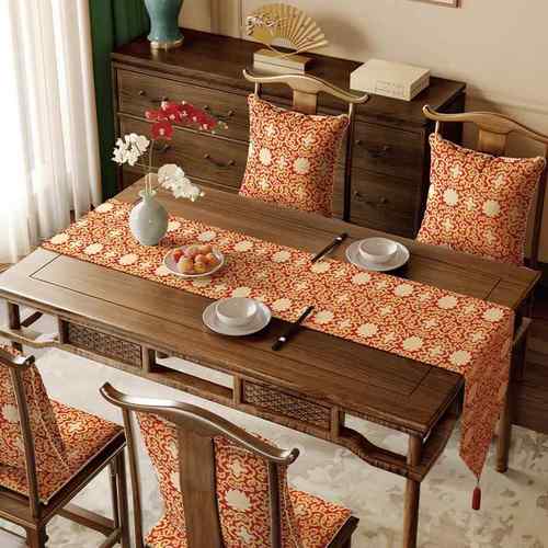 高档新中式桌旗禅意席茶喜台布艺长茶条茶几茶绸桌中国风庆缎桌旗