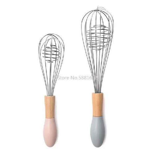 Egg Beater with Wood Handle Stainless Steel Manual Whisk