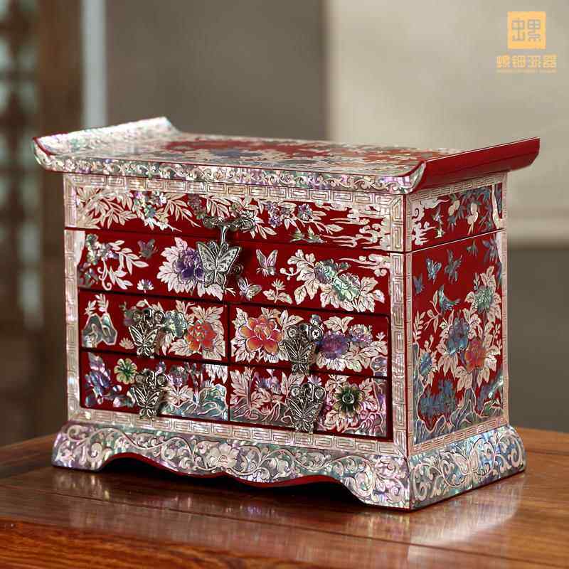 新款螺钿漆木器首饰盒小公主婚中式质实结礼物中式情人节结婚礼物