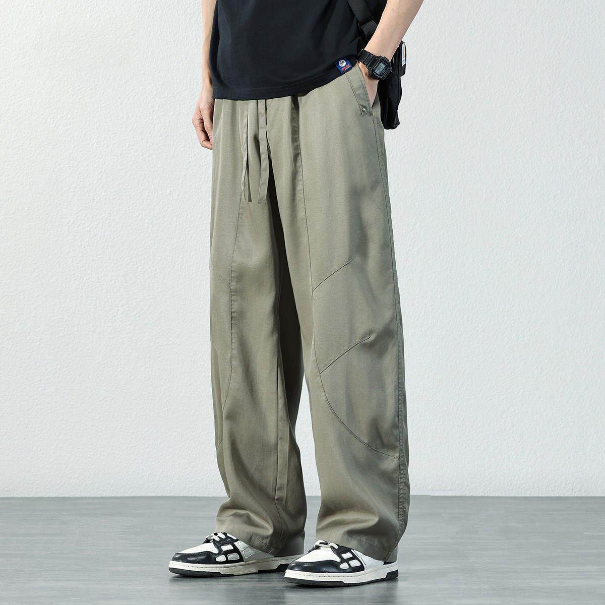 Ander Jurnal 莱赛尔天丝薄款休闲裤男宽松直筒垂顺感男士亚麻裤