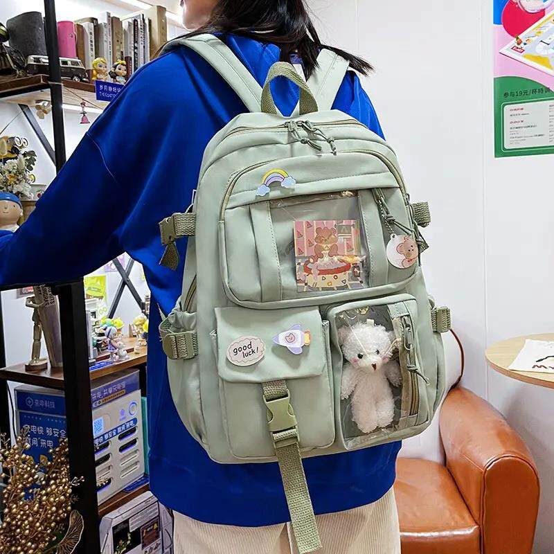 新款ins复古纯色小清新帆布双肩包休闲书包初中生女可爱痛包背包