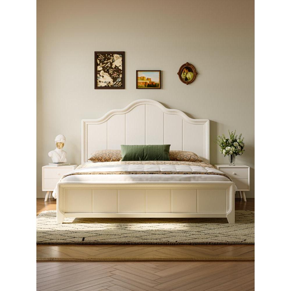 奶油风白色美式实木床现代简约法式主卧1.8米双人储物床1米5婚床