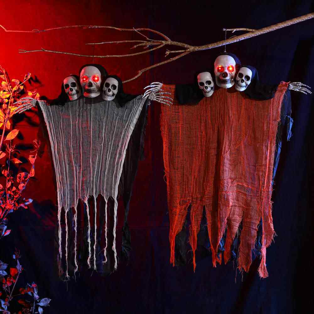 万圣节三头鬼发光恐怖鬼叫大吊鬼鬼屋密室装饰布置道具门口挂饰