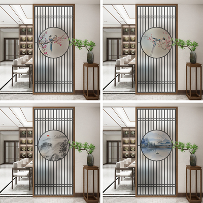 新中式玻璃贴纸透光不透明客厅厨房推拉门贴画装饰磨砂玻璃门贴膜