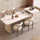 奶油风岩板岛台餐桌一体可伸缩储物收纳多功能开放式 厨房中岛台桌