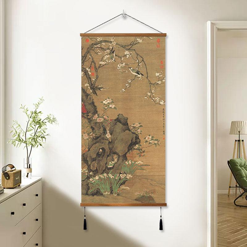 画花鸟图挂画王谷祥工笔梅花麻雀图新中式装饰画玄关客厅卷轴国画