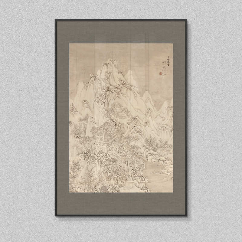 单幅河图走廊入门竖壁画万象山挂画中式版过道装饰画茶楼入户玄关