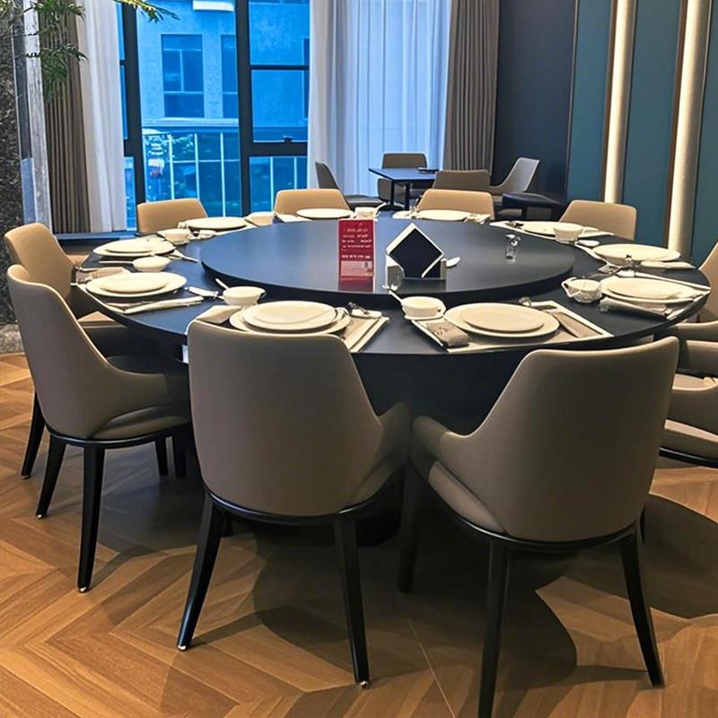 酒店餐桌大圆桌电动转盘饭店餐厅岩板自动圆形餐桌商用火锅桌家用
