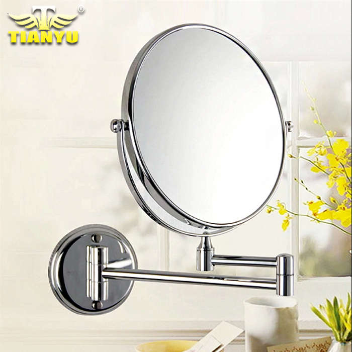 家用卫生间挂墙上双面美容镜浴室化妆镜壁挂折叠伸缩圆铜镜子放大