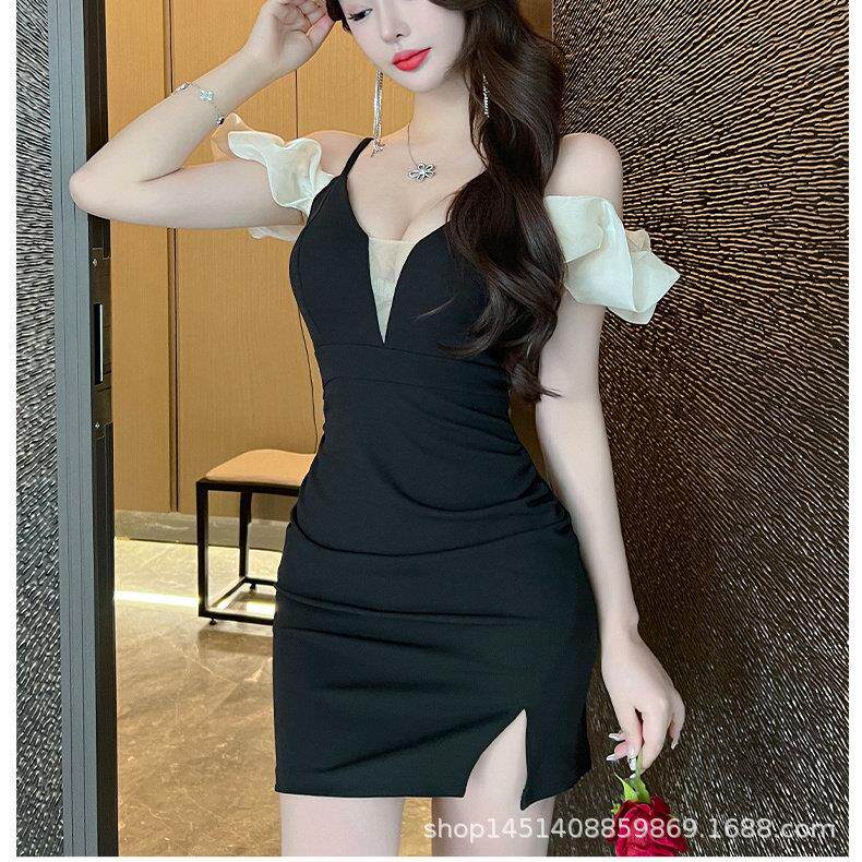 夜总会深性感洋装收腰遮肚短裙足疗按摩技师服工作服吊带包臀