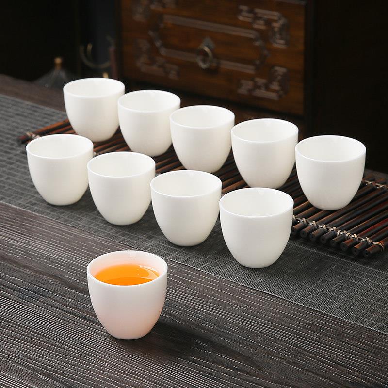 羊脂玉茶杯10个装家用陶瓷待客喝茶6只白瓷功夫小茶杯品茗杯定制