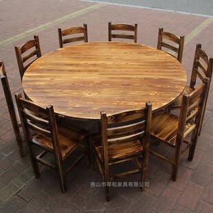 复古碳化火烧木餐桌椅火锅化桌椅木饭椅店092快餐桌椅碳木餐桌组