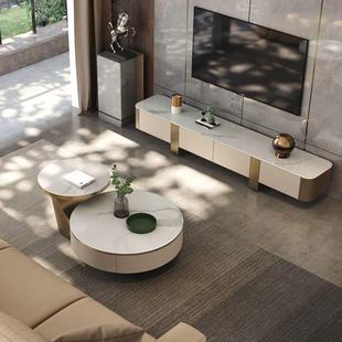 意式 岩板不锈钢圆632形地大小茶几组合客厅现代简约柜高端奢轻电
