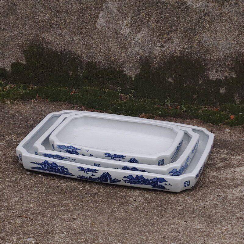 厂家陶瓷假山盆造景陶瓷盆方形盆景盆假山彩色青花盆无孔水盘