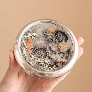 鱼化墨龙999鎏银盖置盖托水墨风单个茶具配件高档茶杯垫托茶壶垫