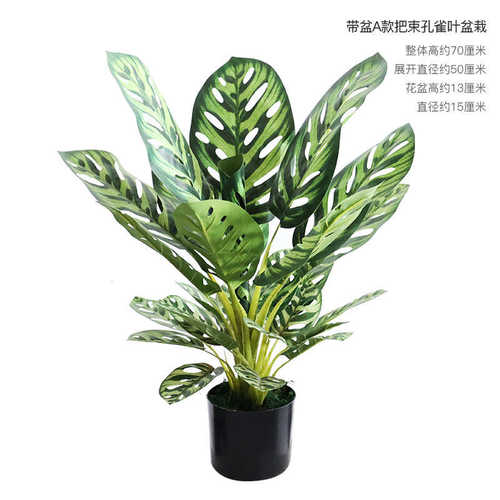 摆件叶龟背仿生室内装饰绿物客厅仿真小盆栽北欧植假植木孔雀盆栽