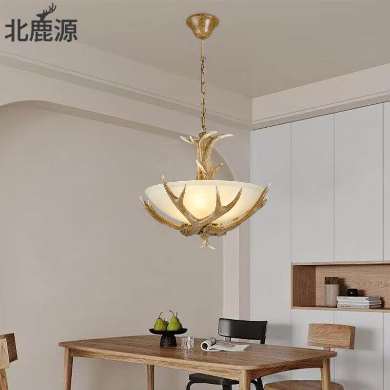 鹿角灯美式复古餐厅台座吊灯北卡创意民宿咖啡厅小736木吧屋欧吊