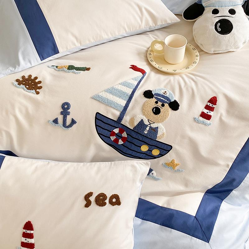 冬季加厚10全棉磨四件套卡毛通风男童毛巾绣1GMY.2m0被套秋床上用