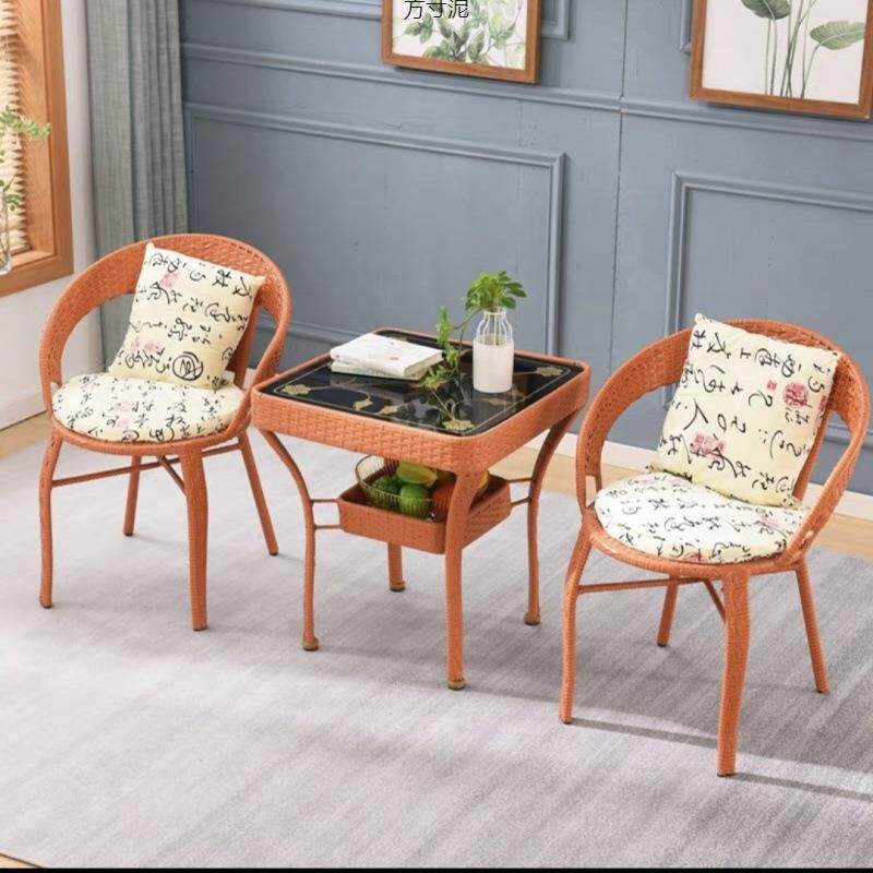 阳台休闲小桌子阳台桌椅藤艺三件套组合小茶几简约现代庭院圆桌子