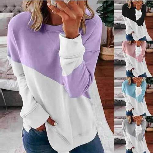Top women's color blocked long sleeved sweatshirt