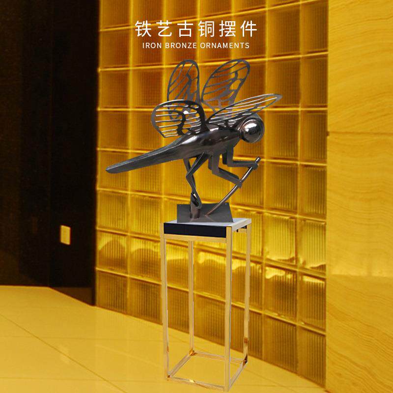 工厂铁艺仿铜蜻蜓雕塑抽象装饰艺术品酒店样板房客厅创意落地雕塑
