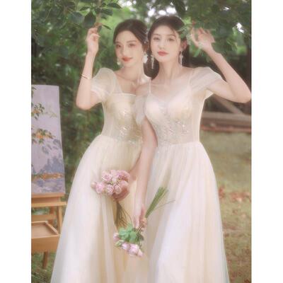绝美香槟色伴娘服2025新款仙气质闺蜜姐妹团显瘦气质礼服裙小个子