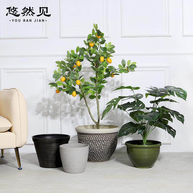 悠然见创意家居客厅装饰摆件家庭园艺大口径绿色植物盆栽树脂花盆