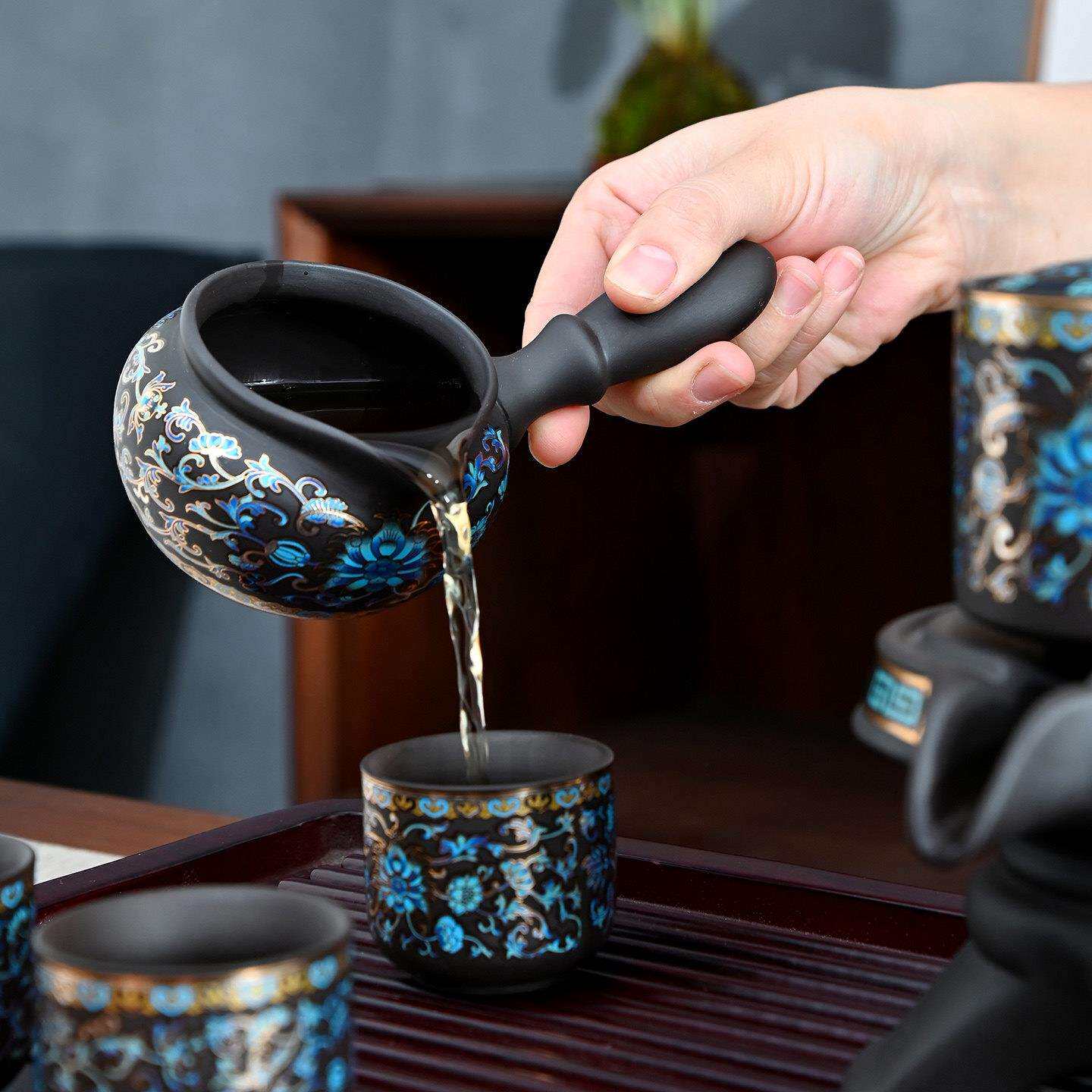 紫自功夫茶具石套装动砂创意磨旋转58965320茶壶茶杯花卉纹懒人泡