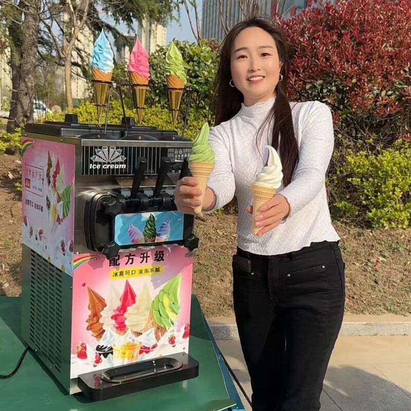 网红无电流动全自动冰淇淋机立式软冰淇淋甜筒机商用圣代摆摊设备