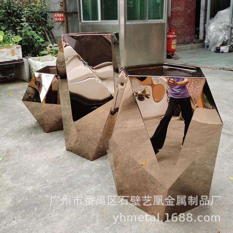 广州不锈钢玫瑰金香槟金拉丝的菱形三个为一套的组合式花盆槽