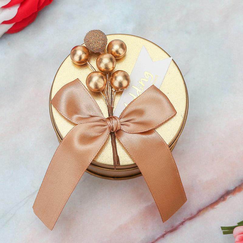 高档结婚礼子糖圆盒马口铁盒个性糖果盒包装盒形金色伴手礼品 喜