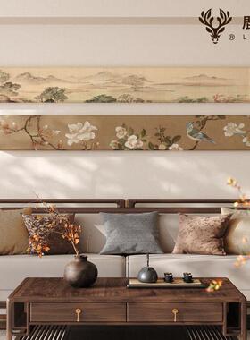 湖山春暖图客厅沙发背景墙装饰画宋美学卧室壁画山水画长条挂画