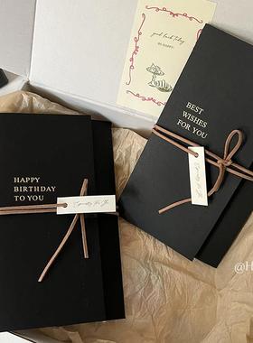 Hinn 黑色烫金三折祝福贺卡ins男士礼物生日祝福邀请函节日感谢卡