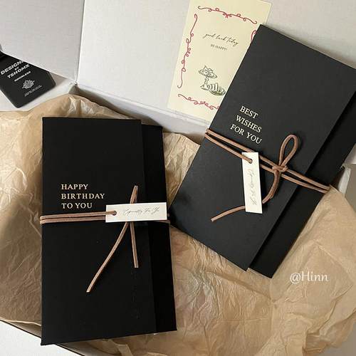 Hinn 黑色烫金三折祝福贺卡ins男士礼物生日祝福邀请函节日感谢卡
