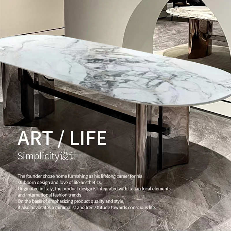 现代简约不锈钢底座支架大理石岩板圆桌桌腿家用饭厅镀金属餐桌脚