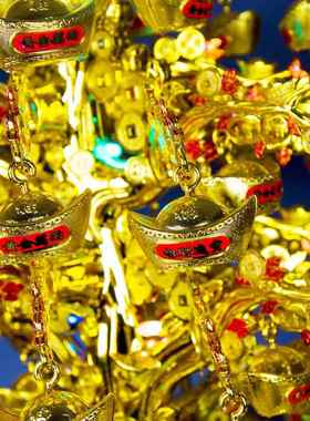 招财树摆件客厅柜中式家居装饰工摇艺品md50amd七酒彩带灯乐音旋