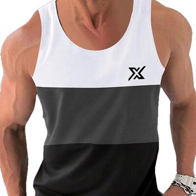 【Plus Size】 Men's Ombre & Tropical Print Round Neck Tank T