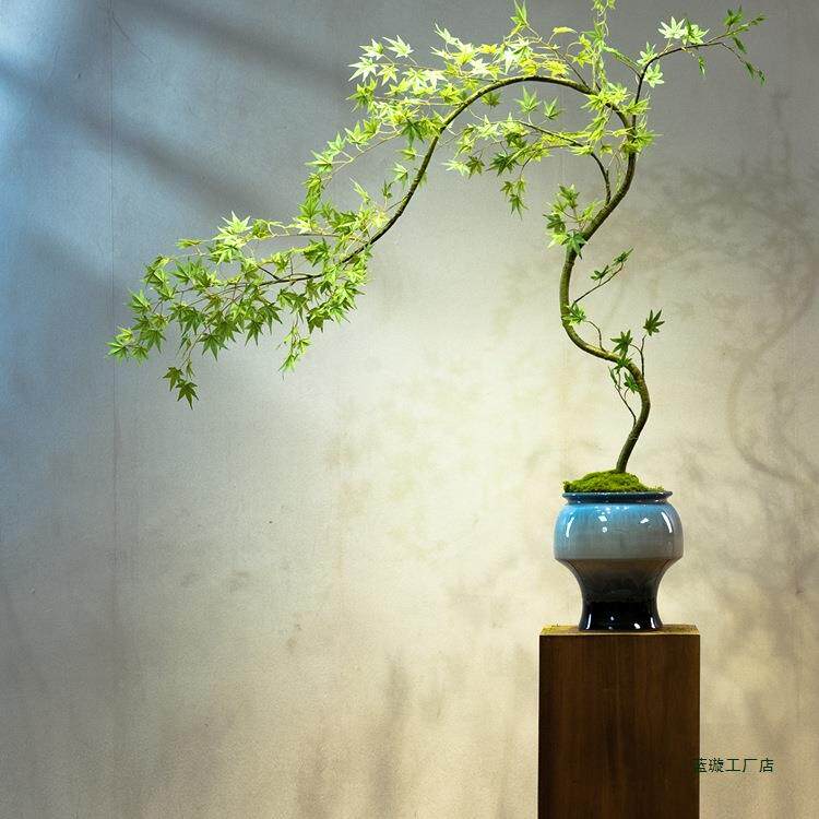 流泉枫绿植假花古风新中式茶室装饰禅意玄关摆件小型盆景