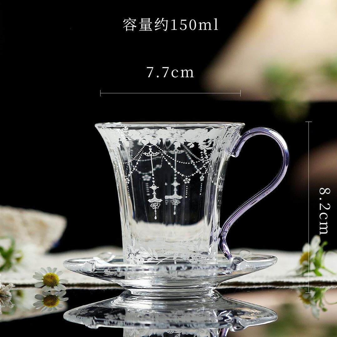 小清新耐热玻璃咖啡杯碟套装家用高硼硅玻璃办公杯马克杯带杯垫