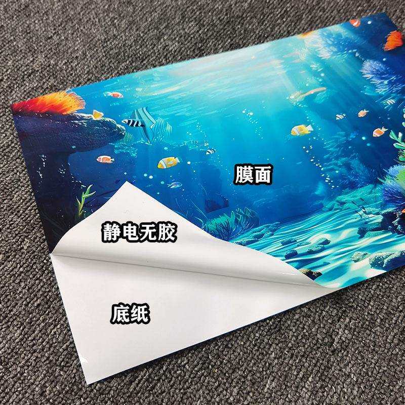 可静电白缸FAO喷贴喷绘造景水鱼族贴纸加厚电无胶白静色鱼缸背景