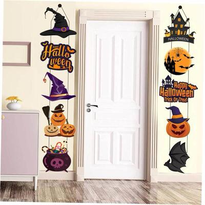 Halloween Party Door Decorations Horror Pumpkin Ghost Bat Ha